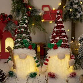 Lighted Christmas Gnome Christmas Ornaments Gnomes Christmas Decorations 2 Packs with LED Light Battery Operated, Glowing Swedish Xmas Gnomes, Male Female Sets (White)