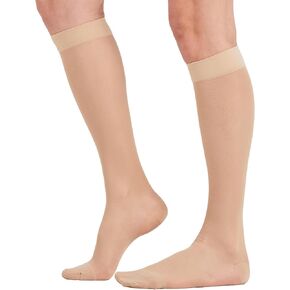 2 Pairs Sheer Compression Socks for Women - 15-20 mmHg Knee High Sheer Compression Stockings for Support Circulation Swelling Edema Work Office Travel, Beige, Medium