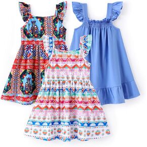 PATPAT Multipack Girl Toddler Dresses Sleeveless Flamingo Striped Toddler Casual Dresses Multicoloured
