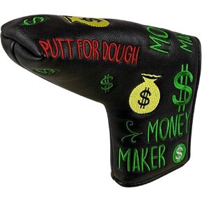 Putt for Dough - Money Maker Black Golf Putter Headcover Quality PU Leather Magnetic Closure for Blade Style Putters