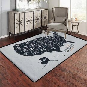 World Map Vintage Black Golden Detailed Area Rug Outdoor Patio Rug Play Mat Modern Floor Carpet Non-Slip Home Decor Living Room Kids Bedroom Nursery, 6x9 ft