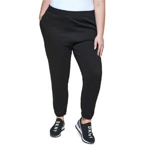 DKNY Sport Womens Plus Logo High Rise Jogger Pants Black 1X