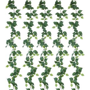 5 Pack 365" Artificial Scindaps Vines Garland Fake Vine with Silk Green Leaves Faux Hanging Plants Greenery Decoration for Bedroom Wall Party Wedding Room Home Decor