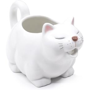 Ceramic Gravy Boat, 23oz Cute Cat Sauce Jug with Smooth Handle - Perfect for Salad Dressing, Broth, Cream, Milk - Unique Artwork for Your Kitchen