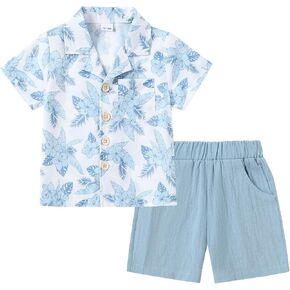 YALLET Toddler Boy Clothes Summer Outfits Short Sleeve Button Down Shirt+Shorts Baby Boy Beach Casual Clothe 1-10 Years in Kuwait