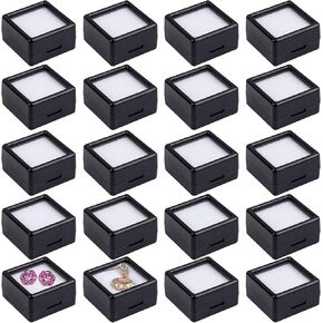 Framendino, 20 Pack Black Gemstone Display Boxes Square Jewelry Show Box Loose Diamond Display Cases Containers Holder with Lids for Gems Coins Jewelry