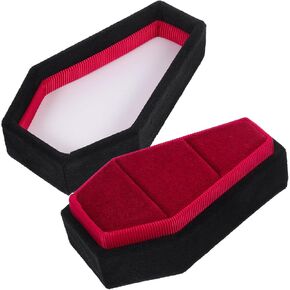 Luxshiny Velvet Coffin Ring Box Case Holder: Gothic Jewelry Organizer Decorations Coffin Jewelry Display Box Gift Wraps for Gothic Wedding Halloween Day of The Dead Supplies