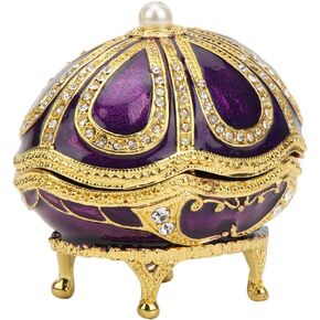 Purple Enamel Craft Box, Southeast Asia Style Vintage Hand Enamel Crown Jewelry Box Craft Storage, Metal Craft Faux Pearl Home Decoration Enamel Ornament