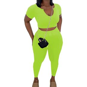 Nimsruc 2 Piece Sets For Women Sexy Casual Workout Crop Short Sleeve Long pants Leggings Sets Summer Active Wear in Kuwait