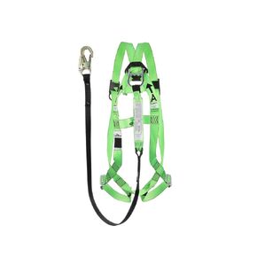 PeakWorks Safety Harness Fall Protection Lanyard Kit, Adjustable Full Body, Hi Vis Green, 6 FT, 3 Pt. System, ANSI OSHA Compliant