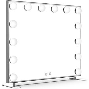 Nitin Hollywood Lighted Vanity Mirror, Tabletop Makeup Mirror with 12 Dimmer LED Bulbs, Large Dressing Cosmetic Mirror(Black)