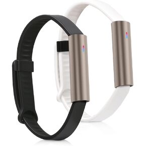 kwmobile Straps Compatible with Misfit Ray Straps - 2x Replacement Silicone Watch Bands - Black/White