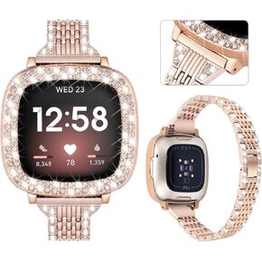 MOFREE Bling Band متوافق مع Fitbit Versa 3 Bands/Fitbit Sense Bands للنساء مع حافظة واقية صلبة من الصدمات، سوار معصم معدني من حجر الراين الماسي من أجل Fitbit Versa 3/Sense in Kuwait