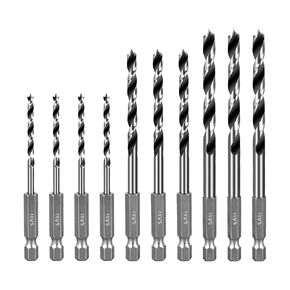 SALI Brad Point Drill Bits Set, 7 Pcs 1/16" to 3/8" Carbon Steel Wood Drill Bit Set with 1/4" Hex Shank for Hardwood, Plywood, Plastic Round Holes in All Types of Wood