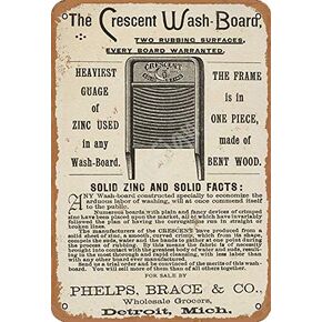 The Crescent Washboard Solid Zinc and Solid Facts Vintage Tin Sign Logo 12 8 inches Advertising Eye-Catching Wall Decoration