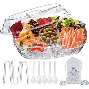 LIMOEASY Small Chilled Serving Bowl 2 Pack, 25oz Ice Chilled Dip Bowl with Lid for Parties, Cold Serving Dish for Hummus, Salsa, Guacamole, Sauces, Pasta