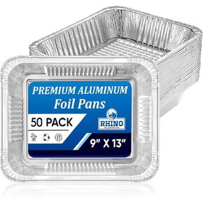 Heavy Duty Aluminum Pans 50 pack - Premium Quality Foil Pans with No Lids - Aluminum Baking Pans Freezer & Oven Safe Meant for Baking,Grilling,BBQ,Roasting Food Prep & Storage Made in USA (9x13 Inch)