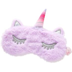 Cute Rabbit Sleeping Eye Mask Plush Blindfold Travel Sleep Masks Super Soft Funny Eye Cover for Kids Girls and Adult (Purple Unicorn)