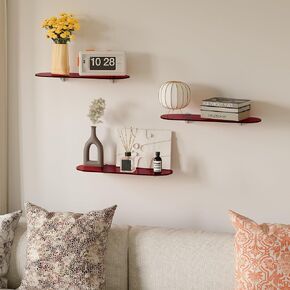 Walensee Acrylic Floating Shelf, Wall Mounted Display Shelves for Decoration, Set of 3 Clear Red Shelves, Invisible Wall Ledge Bookshelf for Bathroom Bedroom Living Room Red