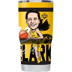 Gametime Sidekicks Iowa 20oz Yellow Tumbler - Officially Licensed, 18/8 Stainless Steel, Double-walled, Vacuum-insulated, UV LED Printed Logos, Stays Hot/Cold - WNBPA - Caitlin Clark