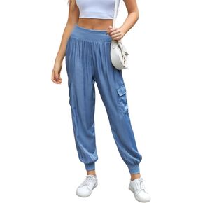2024 Women's Cargo Pant Fall Novelty Cinch Bottom Cargo Trousers High Waisted Casual Hiking Camping Sweatpant Pockets