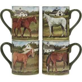 Certified International York Stables 18 oz. Mugs, Set of 4 Assorted Designs, Multicolor