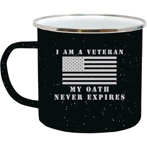 Rogue River Tactical Black Military Veteran Oath Camp Mug Enamel Camping Coffee Cup Gift For Vet 16oz Large