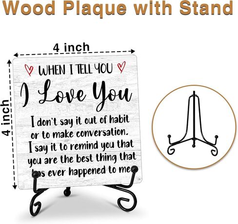 Anniversary Couples Gifts for Girlfriend Boyfriend, Romantic Quote Wooden Plaque with Stand for Home Bedroom Shelf Table Decoration, When I Tell You I Love You - B71 in Saudi Arabia