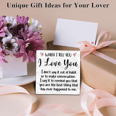 Anniversary Couples Gifts for Girlfriend Boyfriend, Romantic Quote Wooden Plaque with Stand for Home Bedroom Shelf Table Decoration, When I Tell You I Love You - B71 in Saudi Arabia