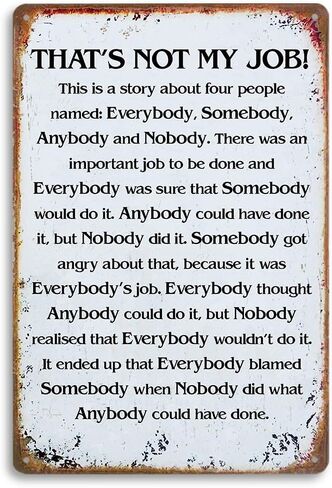 That's Not My Job Story Sign, Vintage 12x8 Inch Metal Tin Sign - Quirky Wall Art for Home, Office, or Business - Engaging and Funny Statement Piece in Kuwait