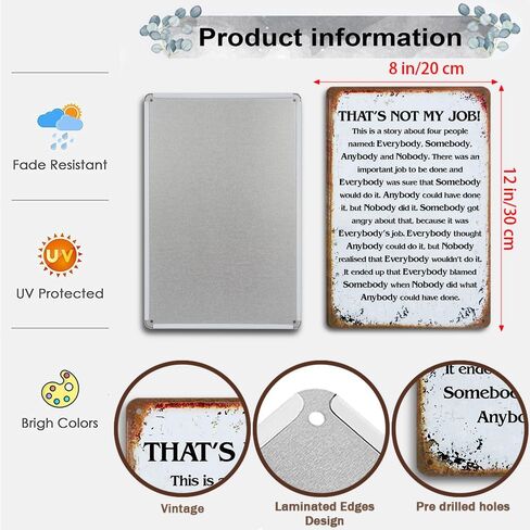 That's Not My Job Story Sign, Vintage 12x8 Inch Metal Tin Sign - Quirky Wall Art for Home, Office, or Business - Engaging and Funny Statement Piece in Kuwait