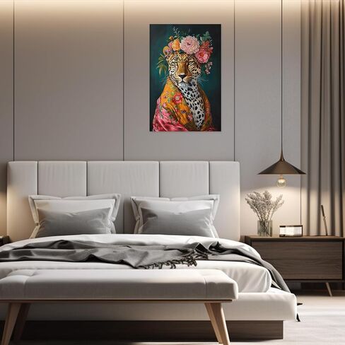 Maximalist Decor Posters Vintage Leopard Prints Floral Wall Art Fun Colourful Wall Art Decor Eclectic Animal Wall Art Portrait Canvas Prints for Nursery Bedroom Office Home Decor 12x16inch Framed in Saudi Arabia