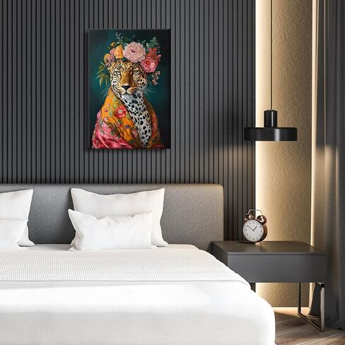 Maximalist Decor Posters Vintage Leopard Prints Floral Wall Art Fun Colourful Wall Art Decor Eclectic Animal Wall Art Portrait Canvas Prints for Nursery Bedroom Office Home Decor 12x16inch Framed in Saudi Arabia