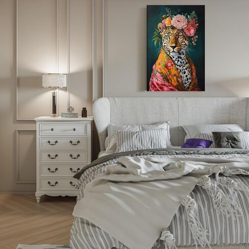 Maximalist Decor Posters Vintage Leopard Prints Floral Wall Art Fun Colourful Wall Art Decor Eclectic Animal Wall Art Portrait Canvas Prints for Nursery Bedroom Office Home Decor 12x16inch Framed in Saudi Arabia