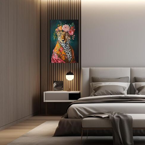 Maximalist Decor Posters Vintage Leopard Prints Floral Wall Art Fun Colourful Wall Art Decor Eclectic Animal Wall Art Portrait Canvas Prints for Nursery Bedroom Office Home Decor 12x16inch Framed in Saudi Arabia