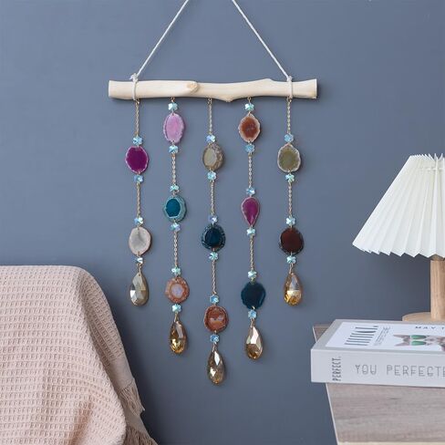 Natural Crystal Gemstone Round Ball Home Decor for Living Room Bedroom Kitchen Wall Hanging Ornament (A) (2 Layers Crystals) in Saudi Arabia