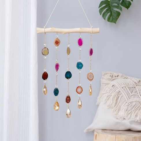 Natural Crystal Gemstone Round Ball Home Decor for Living Room Bedroom Kitchen Wall Hanging Ornament (A) (2 Layers Crystals) in Saudi Arabia