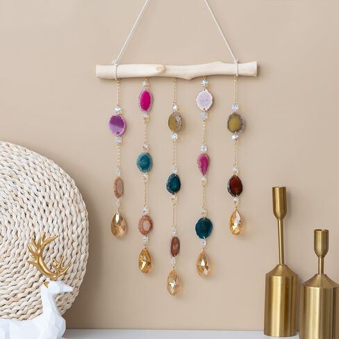 Natural Crystal Gemstone Round Ball Home Decor for Living Room Bedroom Kitchen Wall Hanging Ornament (A) (2 Layers Crystals) in Saudi Arabia