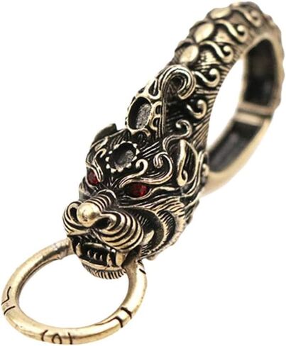 Garneck خمر سلسلة مفاتيح نحاسية النحاس التنين تصميم خطاف تعليق دوّار اليدوية مفتاح سلسلة كيرينغ حلقة تسلق كليب فتاحة الزجاجات in Kuwait