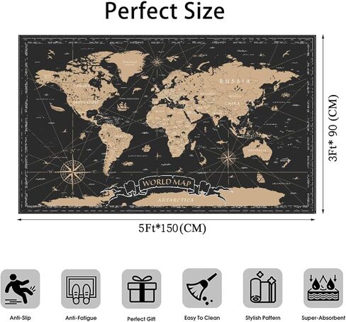 سجادة منطقة كلاسيكية باللون الأسود والذهبي لخريطة العالم، سجادة لعب في الهواء الطلق، سجادة أرضية حديثة، سجادة أرضية غير قابلة للانزلاق، ديكور منزلي، غرفة المعيشة، غرفة نوم الأطفال، الحضانة، 6x9 قدم in Kuwait