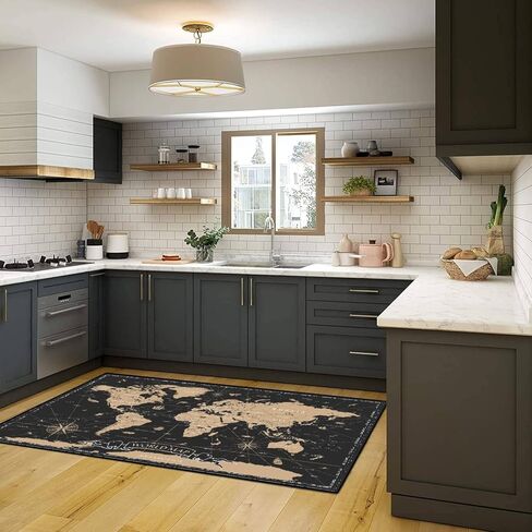 سجادة منطقة كلاسيكية باللون الأسود والذهبي لخريطة العالم، سجادة لعب في الهواء الطلق، سجادة أرضية حديثة، سجادة أرضية غير قابلة للانزلاق، ديكور منزلي، غرفة المعيشة، غرفة نوم الأطفال، الحضانة، 6x9 قدم in Kuwait