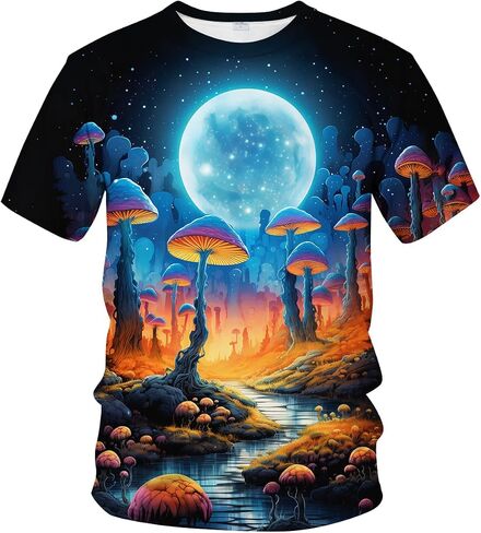 Men's Novelty Mushroom Planet Graphic Shirt Tee Top 3D Colorful Moon Printing T-Shirts in Saudi Arabia