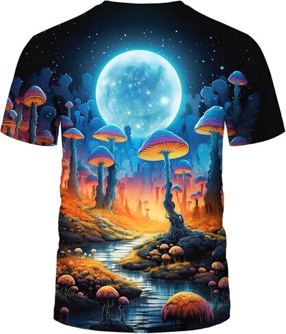 Men's Novelty Mushroom Planet Graphic Shirt Tee Top 3D Colorful Moon Printing T-Shirts in Saudi Arabia