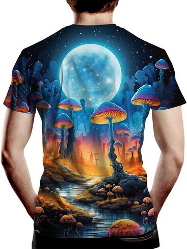 Men's Novelty Mushroom Planet Graphic Shirt Tee Top 3D Colorful Moon Printing T-Shirts in Saudi Arabia