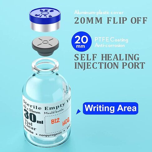 4pcs 100ml Sterile Empty Vial with Plastic Aluminum Flip Off Caps，Penicillin Bottle 20mm Crimp Top Sterile Transparent Borosilicate Lab Sample Vial (Transparent) in Saudi Arabia