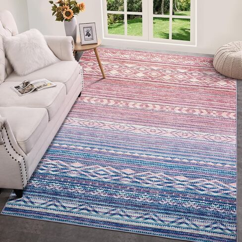 ST. BRIDGE Washable Low Pile Rug 5x7, Modern Ombre Area Rug for Living Room, Non-slip Large Abstract Throw Mat, Non-Shedding Indoor Print Carpet for Bedroom Dining Room Office Home Decor, Purple/Blue in Saudi Arabia