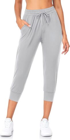 بنطال رياضي FULLSOFT Capri للنساء - بنطلون رياضي مع جيوب عالي الخصر لتمارين اليوجا والجري (رمادي فاتح - XX-Large (كابري)) in Kuwait