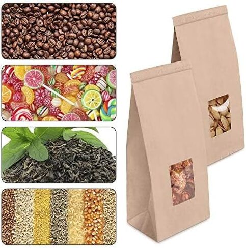 FMP Brands 75 حزمة أكياس مخبز مع نافذة، 9.5 × 6 × 2.8 بوصة أكياس مخبز ورقية بنية مع قفل ربط من القصدير لملفات تعريف الارتباط، 1 رطل (16 أونصة) أكياس ورق كرافت ممتازة لتخزين المواد الغذائية، والتعبئة، والإخراج in Kuwait