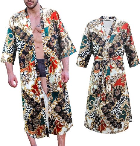 رداء كيمونو خفيف الوزن للرجال رداء حمام ياباني 3/4 كم كاجوال مفتوح من الأمام طويل كارديجان عباءة معطف مع حزام in Kuwait