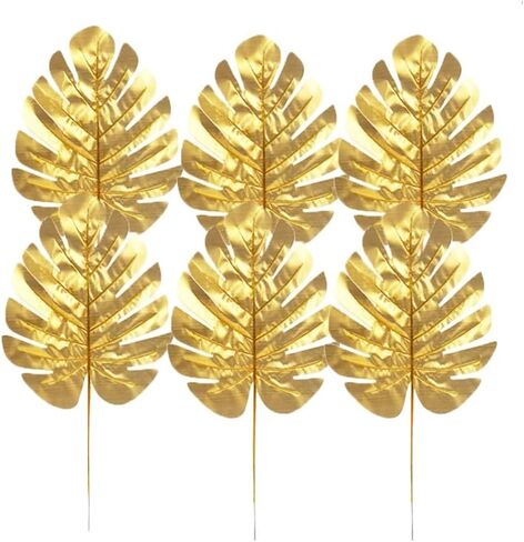 GANAZONO Wedding Decor 12pcs Artificial Turtle Leaf Palm Leaves with Stem Plastic Golden Tropical Party Leaves Decorations Wedding Decorations Medium Home Decor in Saudi Arabia